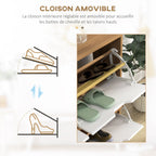 Meuble à chaussures 4 abattants 16 paires avec étagère réglable pieds en bois de pin 95 x 26 x 95 cm naturel-5