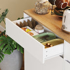 Buffet cuisine meuble cuisine rangement haut avec lumière LED RGB, plan de travail, 6 portes, 2 tiroirs, blanc-8