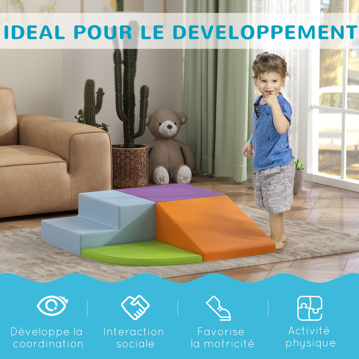 4 blocs de construction XL - modules de motricité - mousse EPE polyuréthane, vert orange violet et bleu-3
