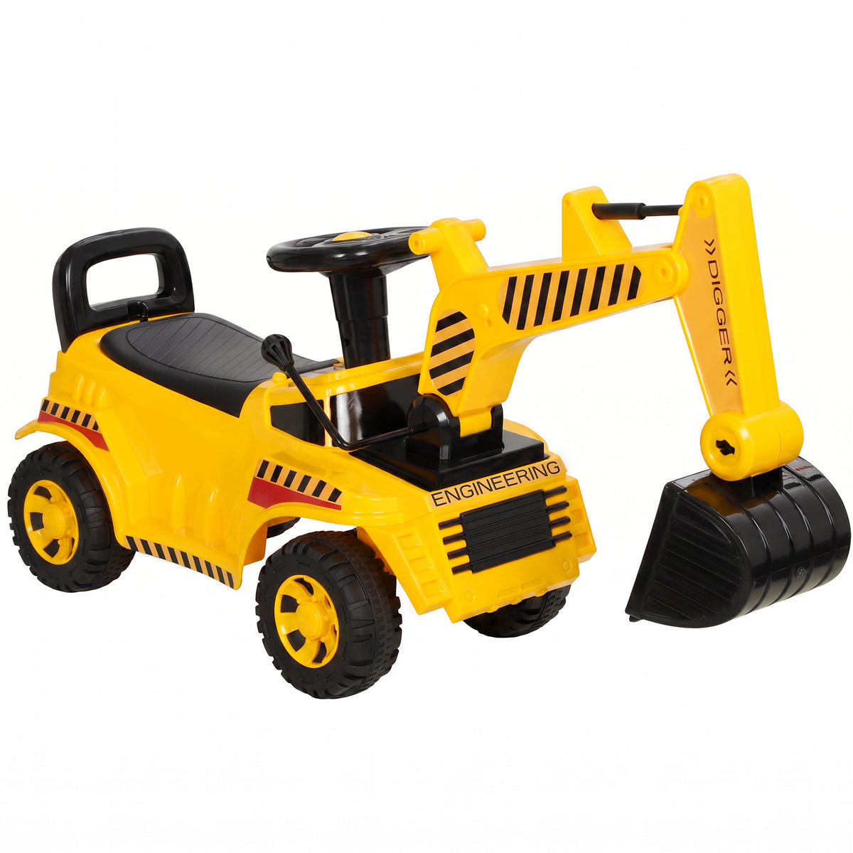 Tractopelle Enfant, Porteur Pelleteuse avec Casque de Sécurité, Klaxon et Bras d'Excavation Amovible, 1 à 4 Ans, Jaune-0