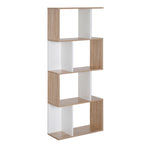 Bibliothèque à 4 niveaux, meuble de rangement en forme de S avec étagères, étagère de rangement pour salon, chambre bureau, 60 x 24 x 148 cm, bois naturel et blanc-0