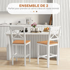 Lot de 2 tabourets de bar, chaises hautes campagne, dossier haut et repose-pieds, 41x46x97,5cm, blanc et bois naturel-3
