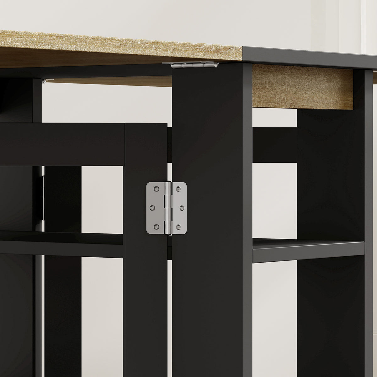 Table à Manger Pliante sur Roulettes, Table de Cuisine pour 2 à 4 Personnes avec Étagères de Rangement, Chêne et Noir-9