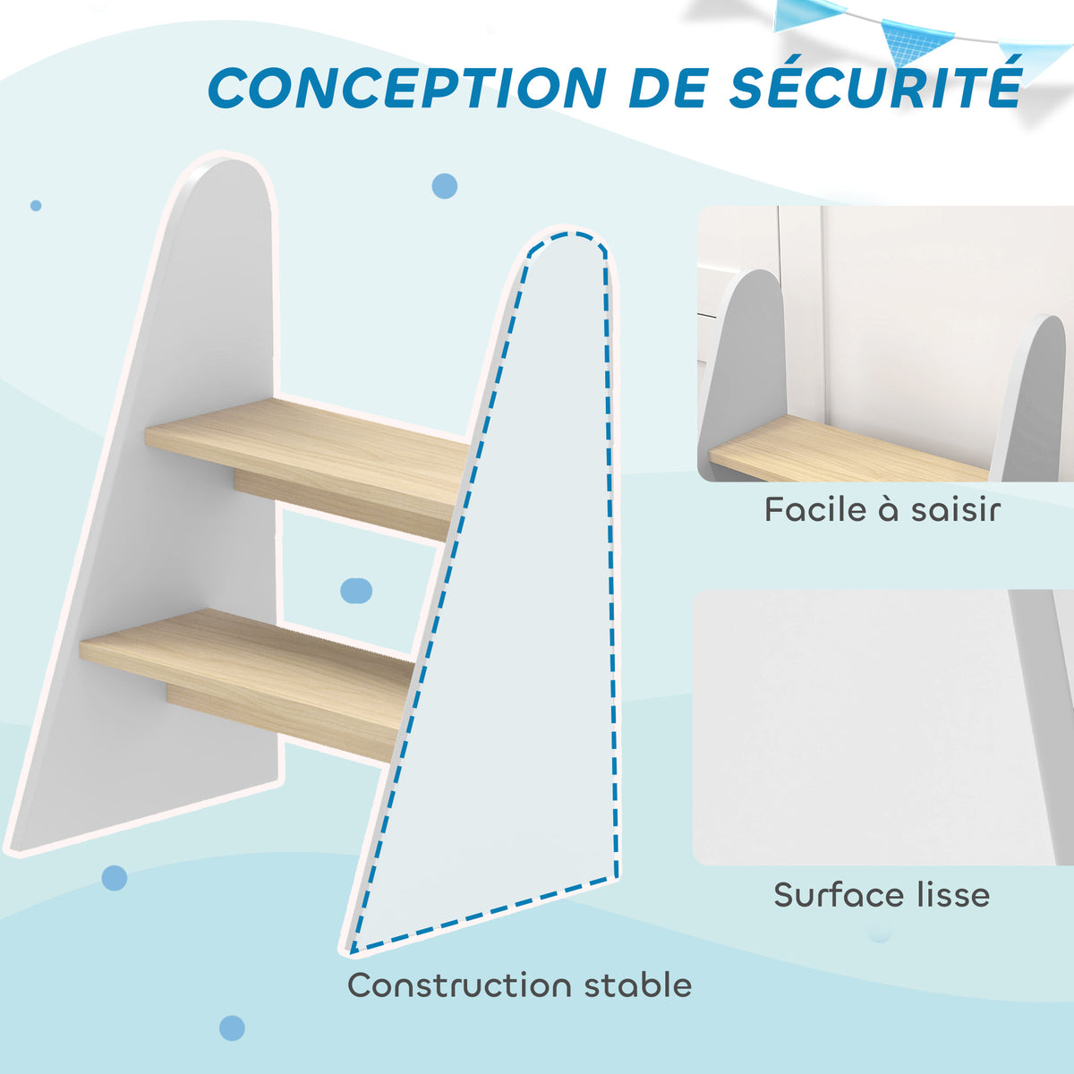 Marche pied enfant marchepied enfants 2 marches pour enfants 3 à 8 ans en bois charge max. 20 kg blanc-5