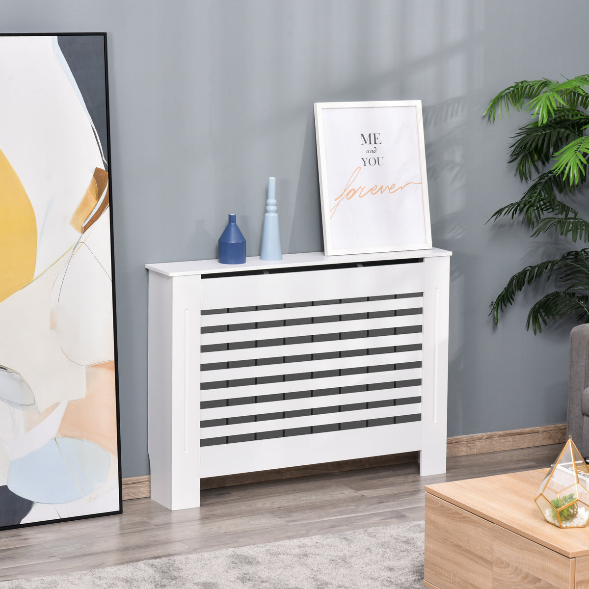 Cache-radiateur couverture radiateur Design Lattes Panneau Cabinet salon cuisine chambre 112x19x81cm MDF Blanc-1