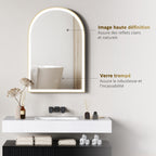Miroir de salle de bain LED 90 x 60cm, mural, 3 couleurs, arqué cadre en aluminium, désembuage et interrupteur tactile-5