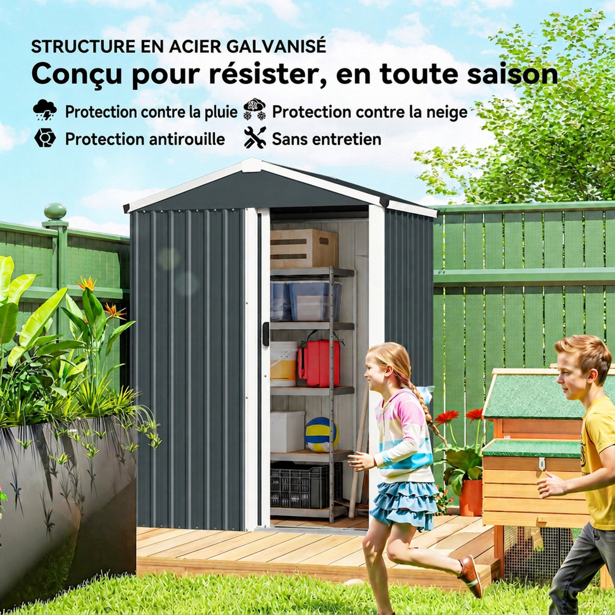 Abri de jardin en métal 1,2 m², cabane jardin extérieure, porte coulissante verrouillable, 136x87x176cm, gris-3