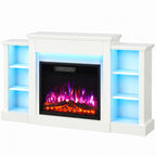 Cheminée Électrique Meuble TV Jusqu'à 65 Pouces avec 6 Étagères Effet Flamme 3D 12 Couleurs Ruban LED RGB Blanc-0