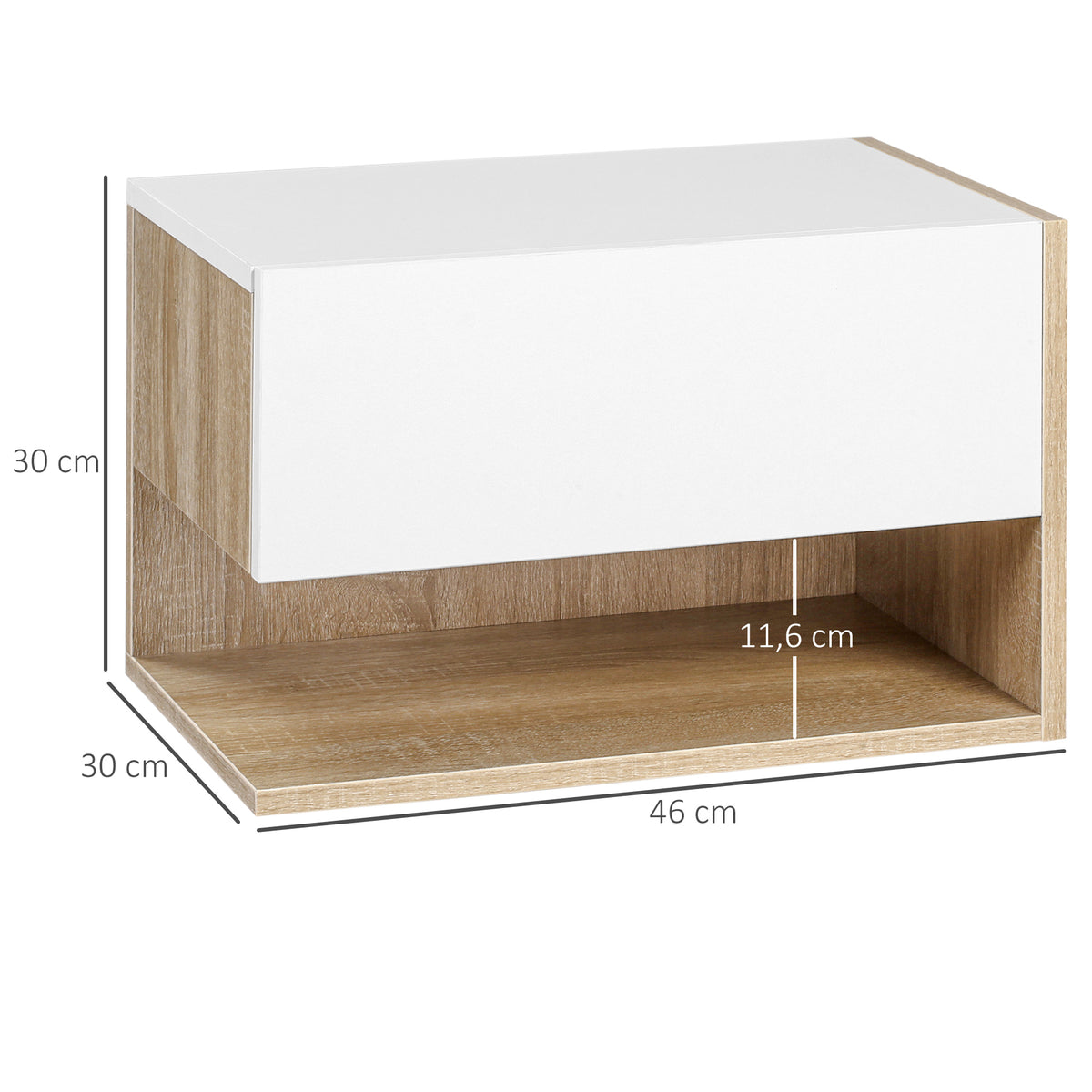 Lot de 2 Tables de Chevet murales - Lot de 2 Tables de Nuit - tiroir Coulissant, étagère, Bicolore Aspect chêne Blanc-2