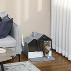 Maison de toilette bac à litière pour chat design maisonnette avec pelle, filtre et tapis dim. 47L x 45l x 42H cm-9