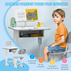 Bureau et chaise pour enfant avec support de lecture casier crochet et porte stylo 60 x 45x 90-102 cm gris-3
