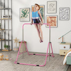 Barre fixe de gymnastique pour enfants pliante hauteur réglable de 88 à 128 cm rose-1