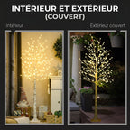 Arbre Lumineux LED 180 cm 180 LEDs Blanc Chaud, Arbre Artificiel de Cerisier en Fleurs, IP44, Intérieur Extérieur, Blanc-6