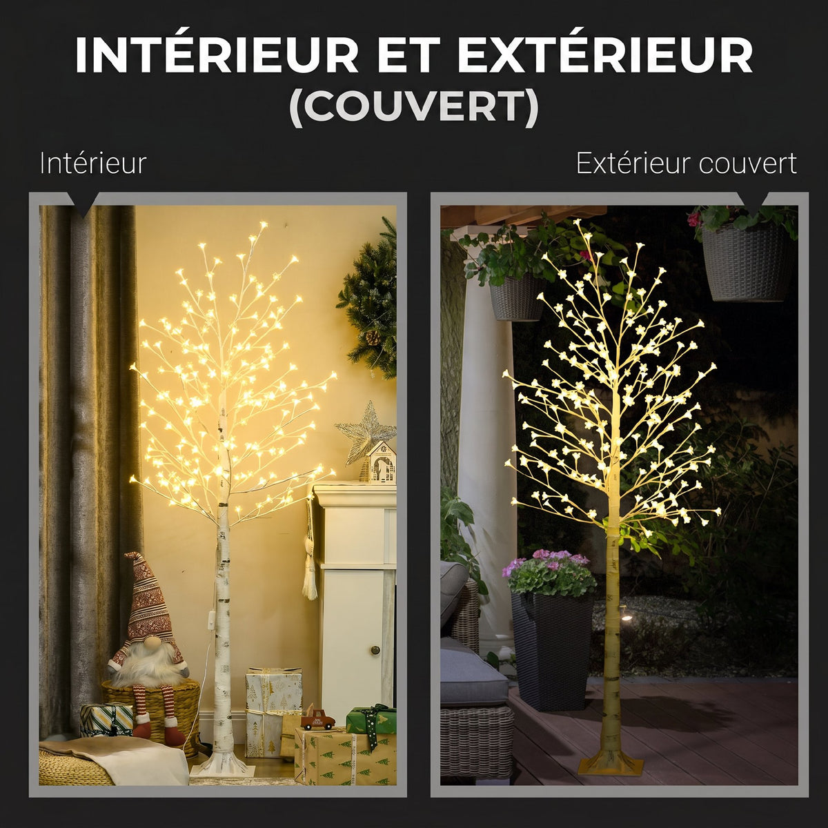 Arbre Lumineux LED 180 cm 180 LEDs Blanc Chaud, Arbre Artificiel de Cerisier en Fleurs, IP44, Intérieur Extérieur, Blanc-6