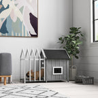 Niche pour chien extérieur en bois maison chien extérieur avec terrasse, porte à lamelles, 106 x 62,5 x 80,5 cm, gris-7