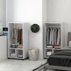 Lot de 2 portants à vêtements penderie mobile avec roulettes 2 niches + Grand Espace penderie en bois Blanc-9