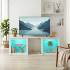 Meuble TV avec éclairage LED pour télévision jusqu'à 70 pouces, 160cm avec étagères en verre réglables, blanc-8