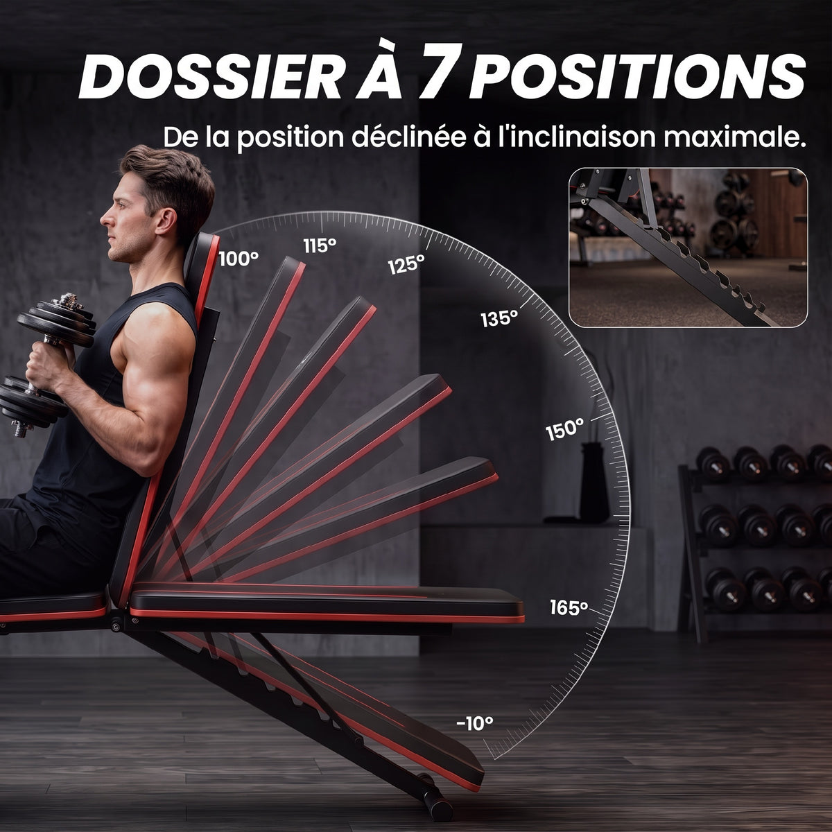Banc de Musculation Réglable Pliable Bandes de Résistance Développé Couché Inclinable Déclinable 128x42,5x115cm noir-4