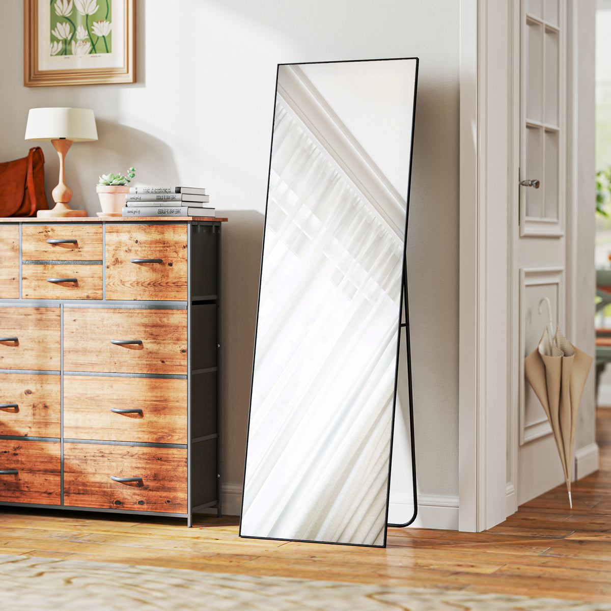 Grand miroir pleine longueur rectangulaire, 50 x 160 cm, miroir sur pied, mural ou pocé contre mur, noir-7