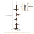 Arbre chat du sol au plafond poteau à griffer L40 x l 34 x H 230-260 cm 5 niveaux d'activités marron-2