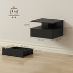 Lot de 2 tables de chevet murales, tables de nuit suspendues avec tiroir, étagère ouverte, 35x32x22,5cm, noir-2