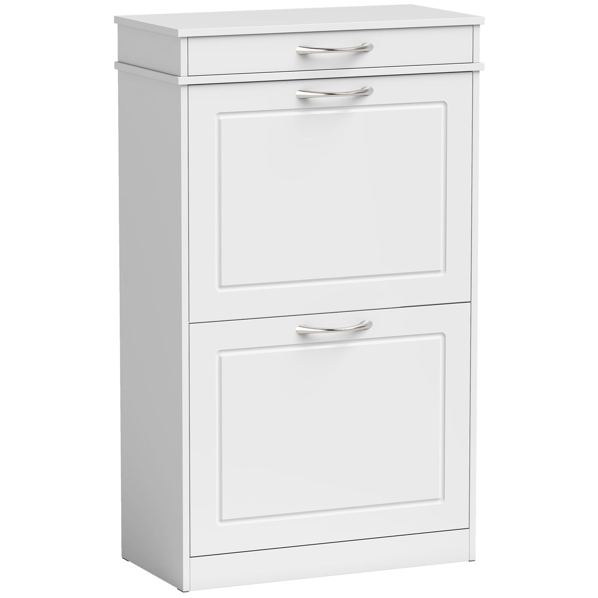 Meuble chaussure 8 paires, armoire à chaussures étroit avec tiroir et 2 portes abattants et étagère réglable, blanc-0
