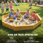 Bac à sable en bois avec auvent, bac à sable enfant extérieur avec 4 bancs, doublure de fond, jaune-3