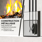 Ensemble serviteur de cheminée 5 pièces métal avec balai, pelle, tisonnier, paire de pinces et support 28x13x59,5cm noir-4