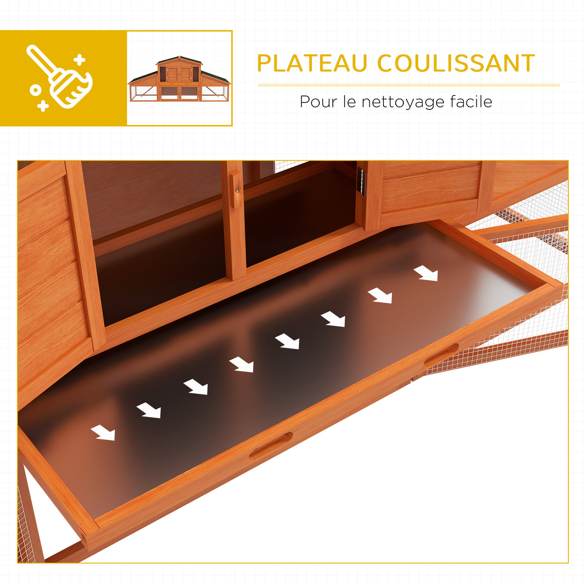 Clapier cage à lapins rongeurs poulailler XXL 2 étages 2 enclos tiroir déjection 2,25L x 0,70l x 1H m bois massif pin-5