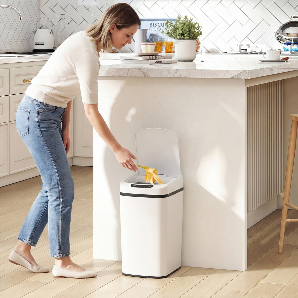 Poubelle de Cuisine Automatique 12 L en Acier Inoxydable, Poubelle à Capteur avec Couvercle, 28 x 22 x 41 cm, Blanc-9