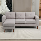Canapé d'angle réversible en velours côtelé, canapé 3 places avec méridienne, cadre en acier, 192x137x84cm, gris clair-6