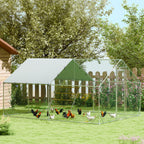 Enclos poulailler extérieur parc grillagé 12 m² avec perchoir et mangeoire acier galvanisé Ø25mm 300x400x195cm argent-1