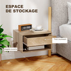 Lot de 2 tables de chevet murales, tables de nuit, tiroir, compartiment ouvert, plateau, 37 x 32 x 21 cm, bois naturel-5