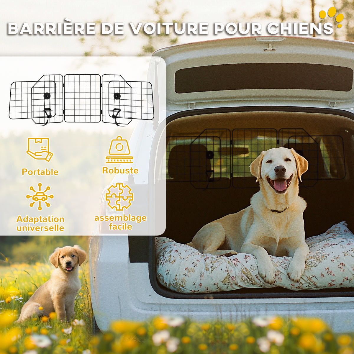 Grille de séparation voiture pour chien pliable largeur ajustable 93 à 150 cm barrière pour chien universelle, noir-3