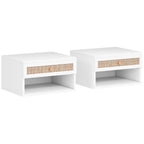 Lot de 2 tables de chevet murales tiroir coulissant, niche, plateau - en bois dim. 40L x 34l x 23H cm-0