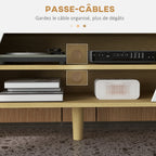 Meuble TV pour télévision jusqu'à 65 pouces design scandinave 2 portes 2 niches avec passe-câbles 150 x 30 x 42 cm-5
