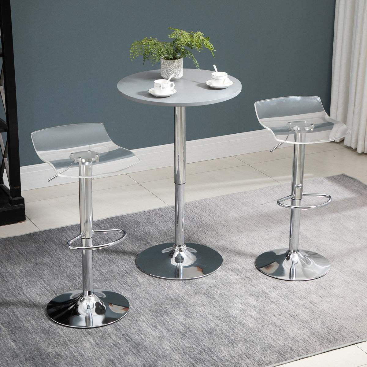 Lot 2 tabourets bar design contemporain assise acrylique piètement métal - pivotant repose-pieds - transparent-6
