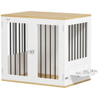 Cage pour chiens, table d'appoint, gamelles amovibles rotatives à 360° 2 portes pour chien moyenne 80x55x71,5cm blanc-0