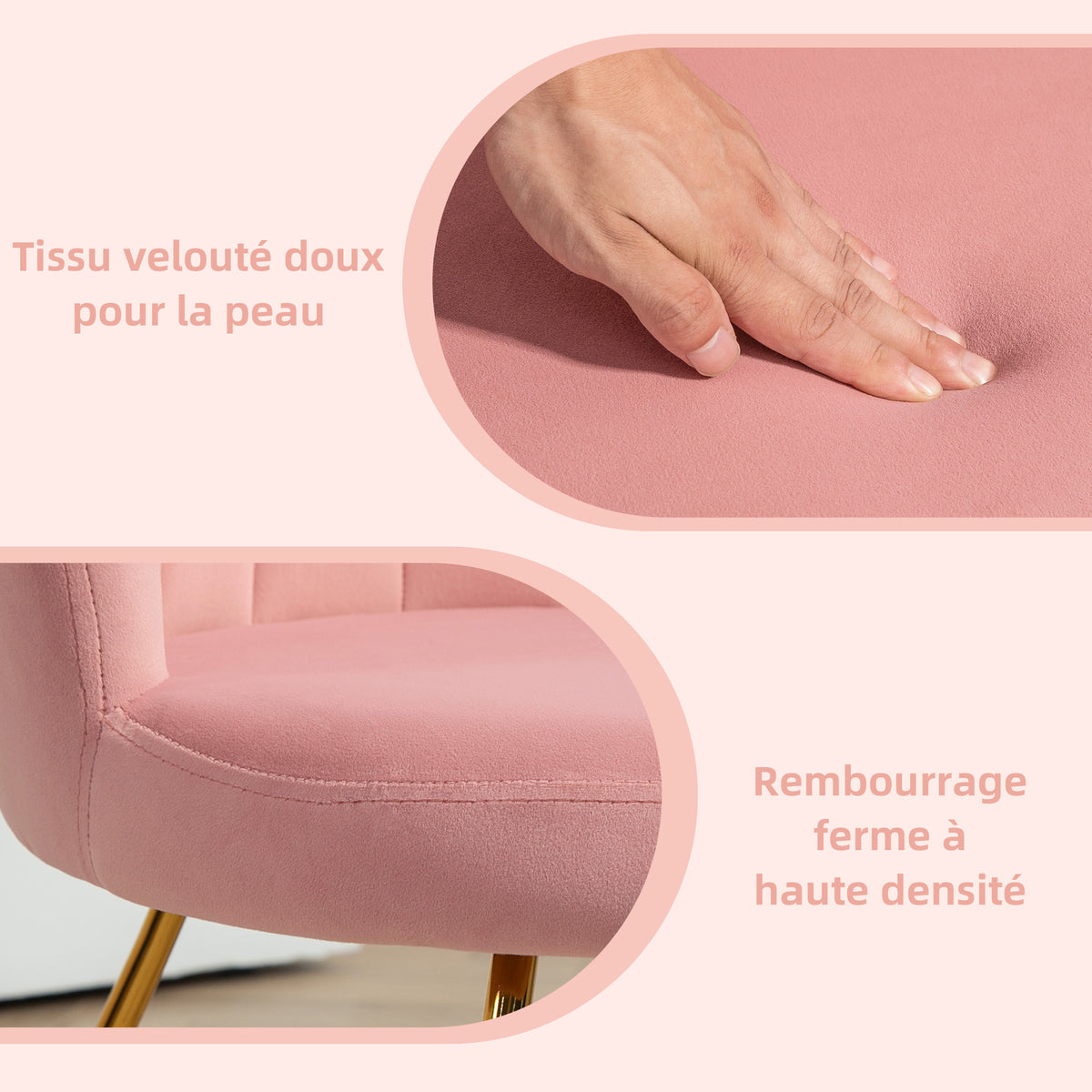 Fauteuil coquillage chaise coiffeuse fauteuil en velours fauteuil de salon avec pieds en acier 69 x 64 x 80 cm rose-4