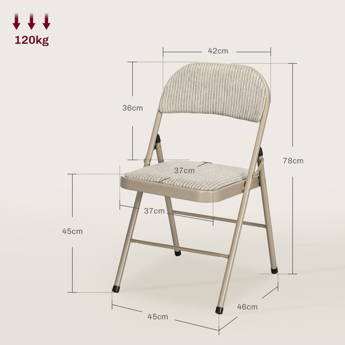 Lot de 4 chaises pliantes chaises de salle à manger portables cadre en acier dim. 45l x 46P x 78H cm beige-2