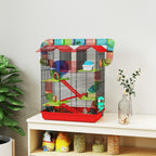 Cage pour hamster souris petit animaux rongeur avec tunnel mangeoire roue jouet 47 x 30 x 59 cm rouge-1
