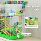 Cage pour hamster souris petit animaux rongeur avec tunnel mangeoire roue jouet 47 x 30 x 59 cm vert-4