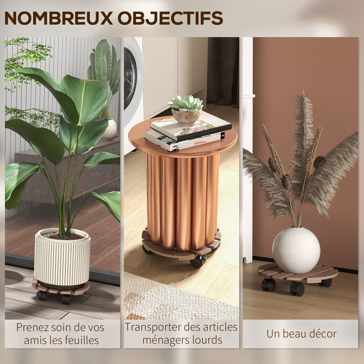 Lot de 4 supports ronds Ø30 cm pour plantes - porte plante à roulettes, intérieur et extérieur-5