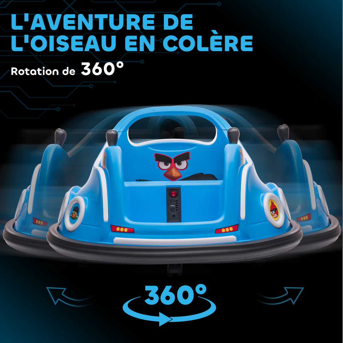 Voiture auto-tamponneuse électrique enfant 12V sous licence Angry Bird, voiture tournante 360°, 73 x 73 x 44 cm, bleu-3