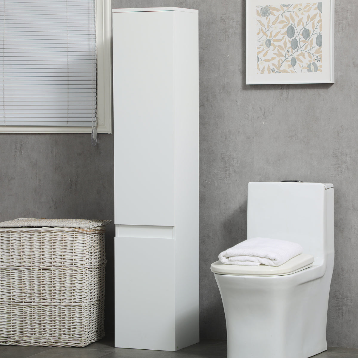 Meuble colonne rangement salle de bain 2 placards 3 étagères réglables style contemporain 30 x 28 x 152,5 cm blanc-7
