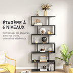 Bibliothèque étagère Zig zag Design Contemporain 80L x 23l x 192H cm 6 Niveaux Noir-3