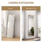 Grand miroir pleine longueur rectangulaire, 50 x 160 cm, miroir sur pied, mural ou pocé contre mur, doré-5