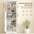 Meuble de salle de bain, meuble de rangement 6 niveaux, 6 portes dont 2 vitrées, étagères réglables, 60x30x170cm, blanc-4