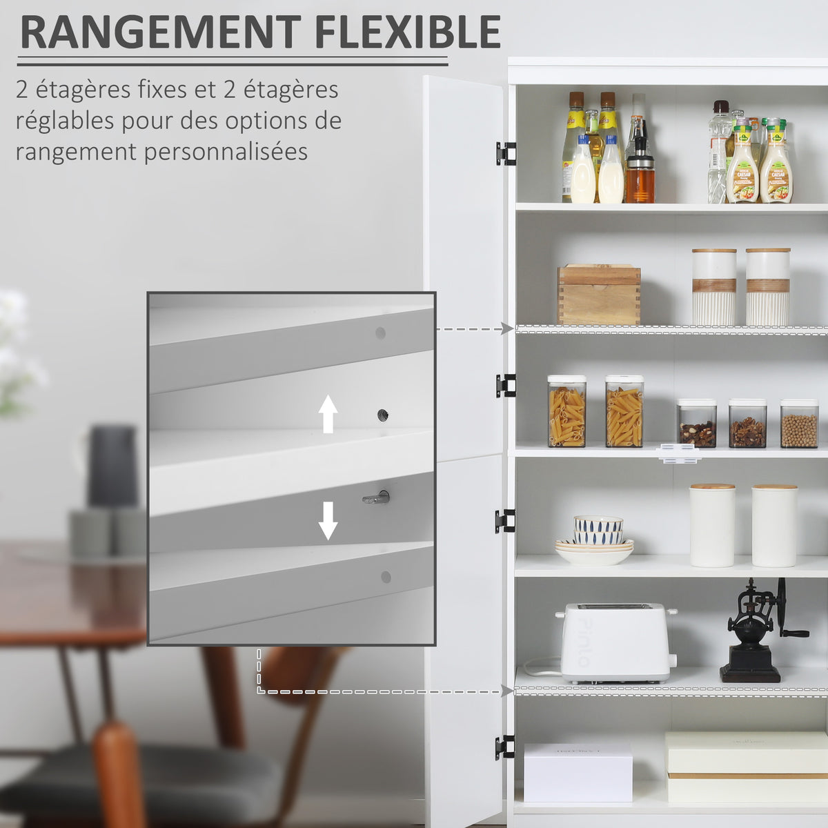 Armoire de cuisine buffet de salle à manger avec 4 portes 6 étagères de rangement style moderne 76 x 40 x 177 cm blanc-4