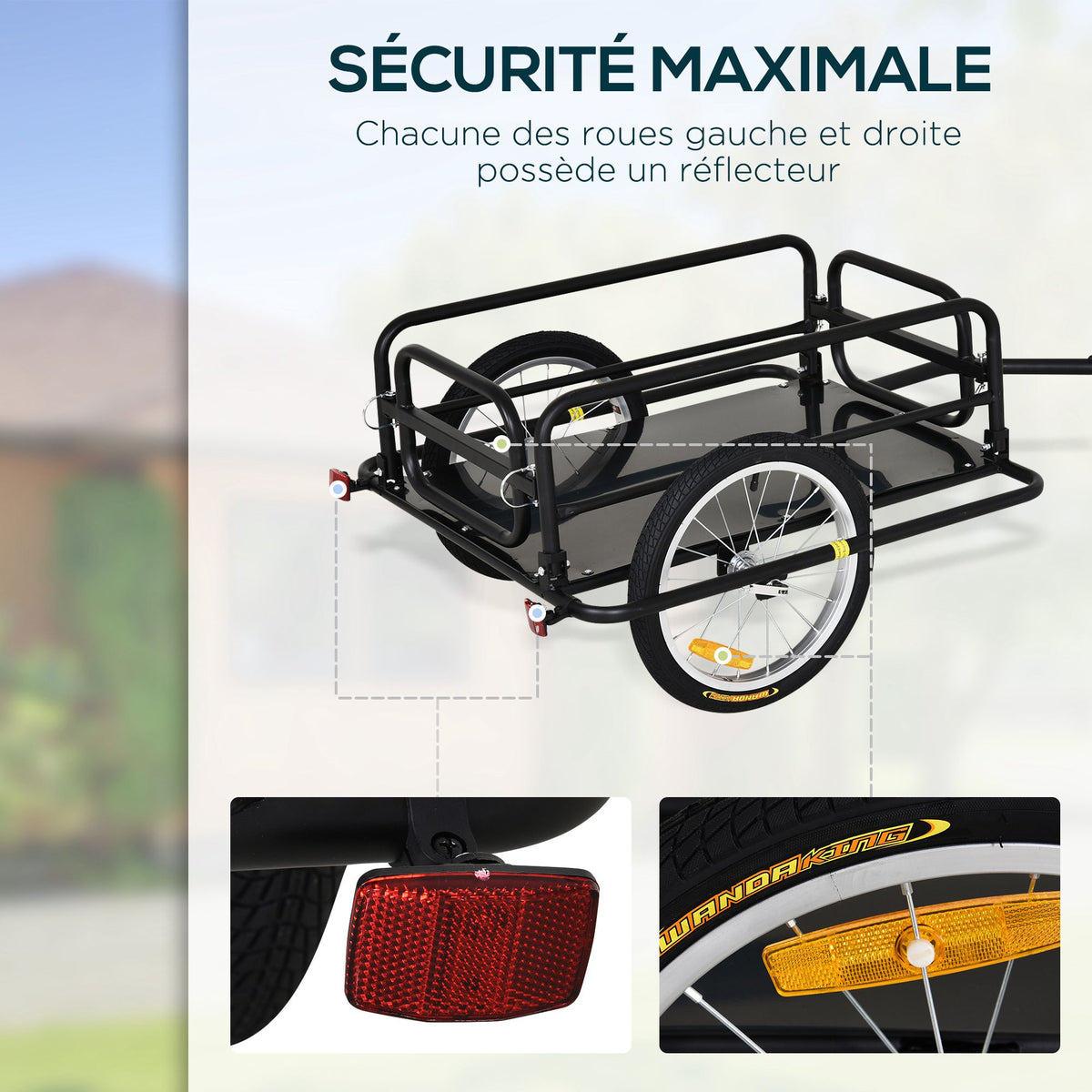 Remorque vélo remorque de transport pour vélo 70L 139L x 71,5l x 49H cm barre d'attelage universelle acier noir-3